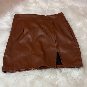 Faux Leather Mini Skirt in Rich Brown